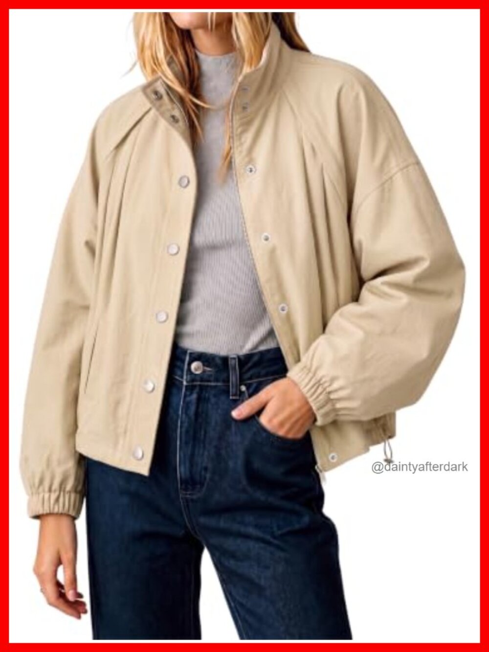 Cropped Bomber Jacket Button Down Stand Collar Loose Fit Casual Fall Coat
